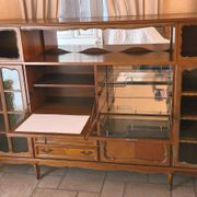 Wooden sideboard with 5 doors and 3 drawers, 2 glass doors.