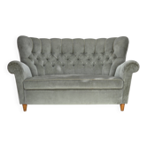 1960s, Danish 2-seater sofa. light green furniture velour.