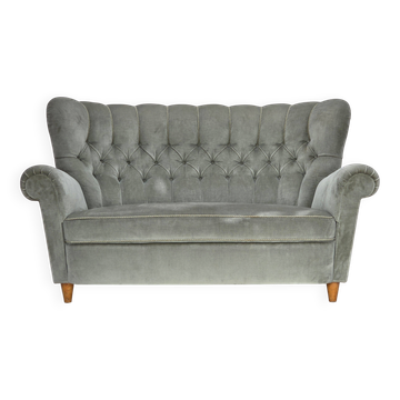 1960s, Danish 2-seater sofa. light green furniture velour.