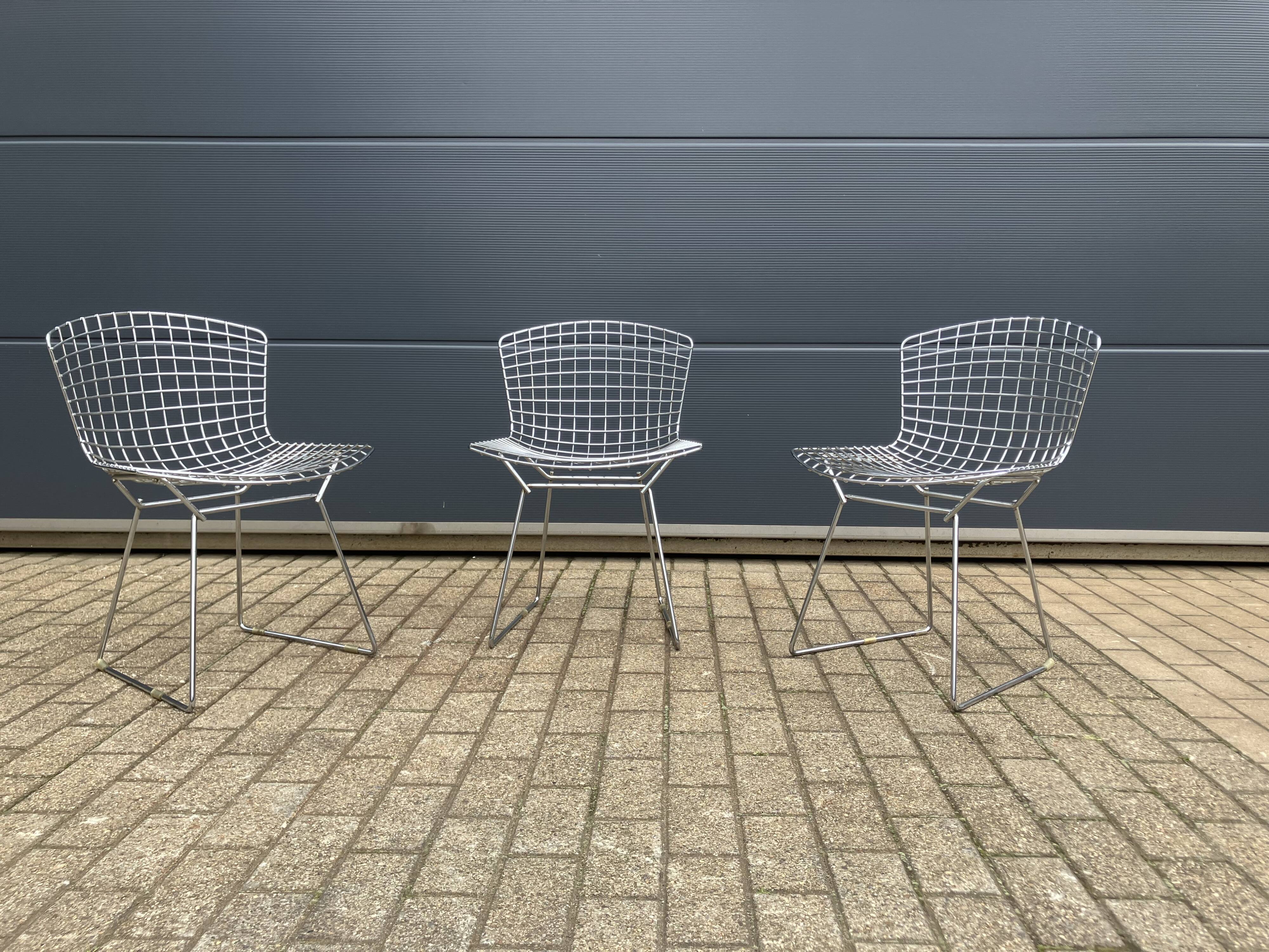 3x original Knoll Bertoia side chairs chroom