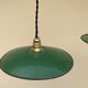 Trio in white green enamelled sheet hanging lamps