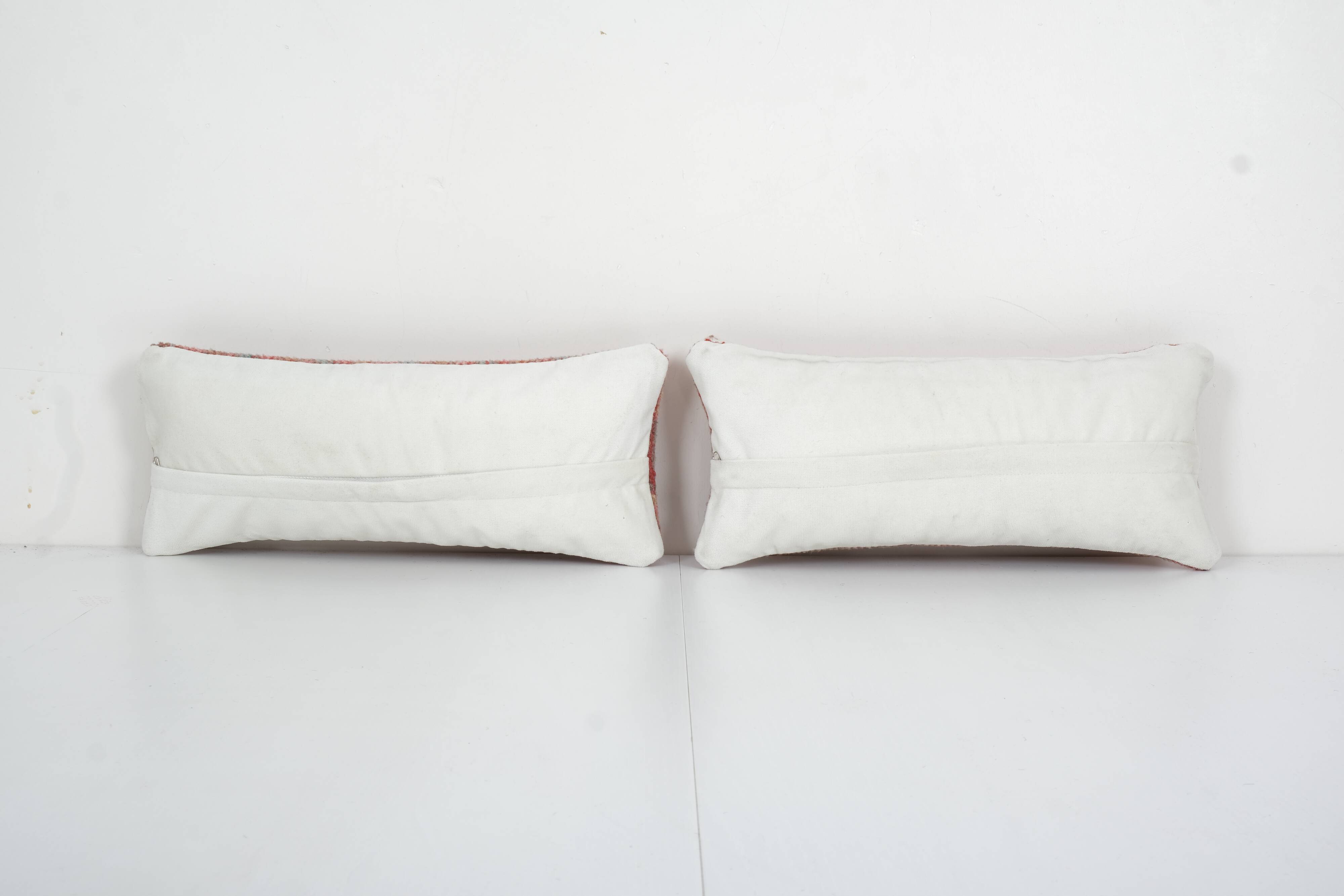 Set of Two Turkish Oushak Rug Pillow Cover, Pair Oblong Chair Cushion, Neutral Pillow Cases Made Out