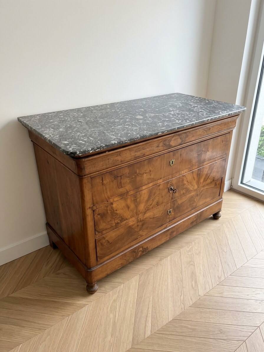 Antique Empire commode in wood with marble top