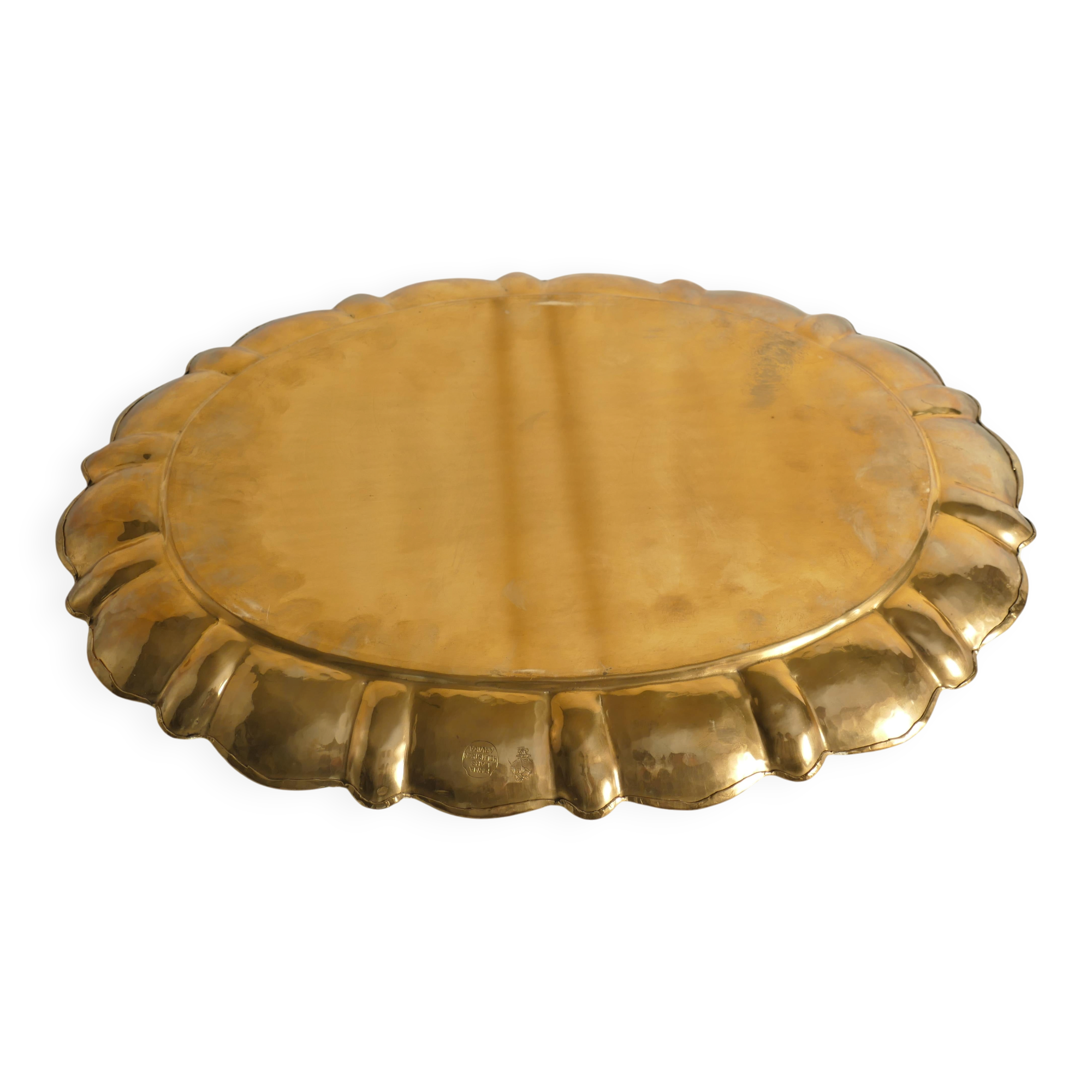 Hollywood Regency Large Oval Brass Tray by Firma Lars Holmström, Sweden 1940's
