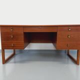 Double-sided executive desk sled legs vintage Scandinavian style in teak from the 60s