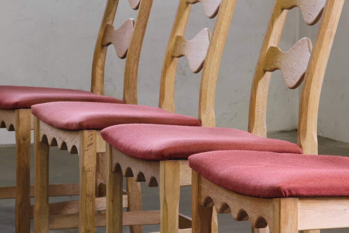 Vintage 1960s Danish Brutalist Ladderback Light Oak Chairs style of Kjærnulf