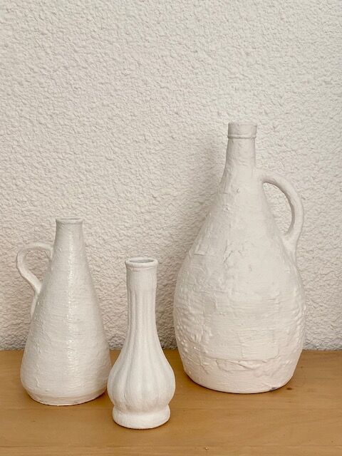 Set of 3 white stoneware vases