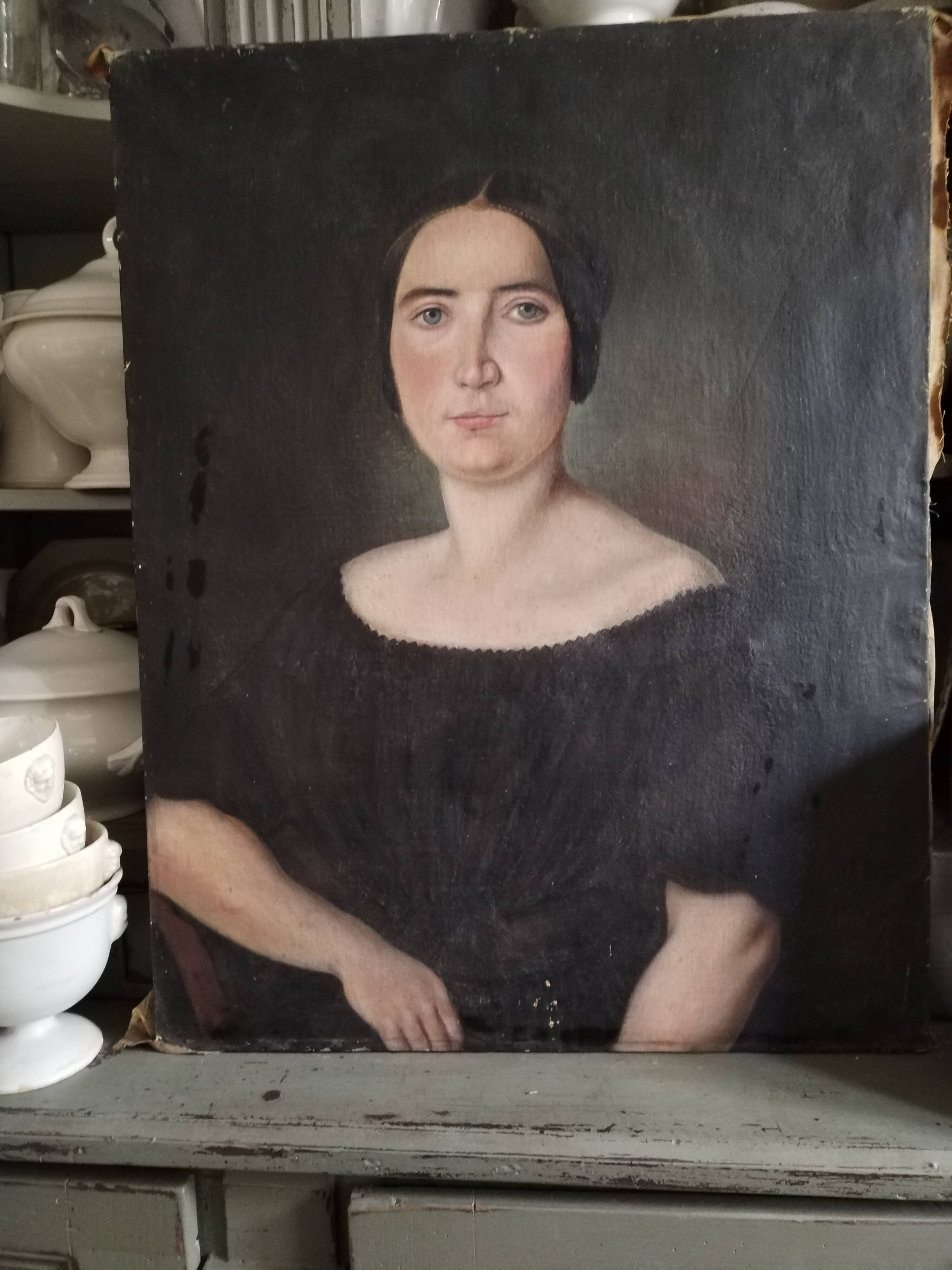 Large oil on canvas 19th century woman