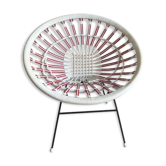 Fauteuil Pavlova scoubidou rotin plastifié vintage