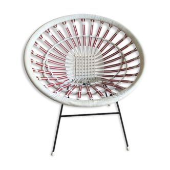Fauteuil Pavlova scoubidou rotin plastifié vintage