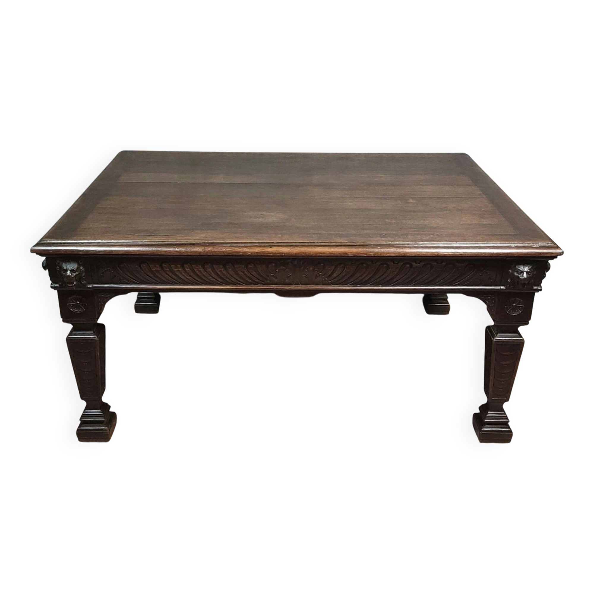 Important Renaissance style table in solid oak, circa 1850