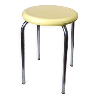 Tabouret vintage années 50, Piétement en métal, Assise en bakélite jaune