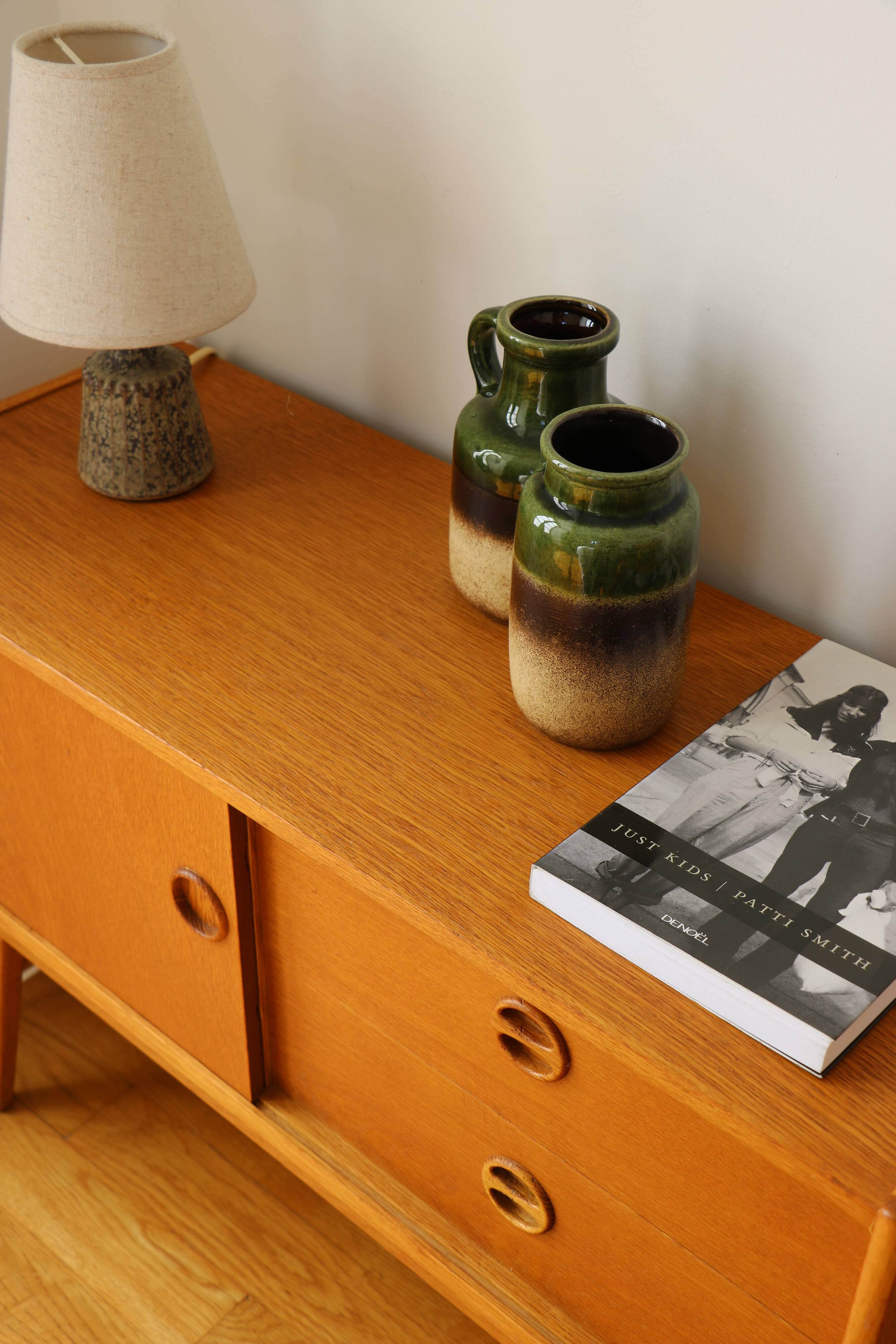 Pair of West Germany vases, olive green, stoneware