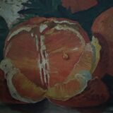 Oil on canvas still life with fruits and flowers by L. Parize 20th century