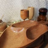 Wooden aperitif tray, leaf-shaped / empty vintage pocket