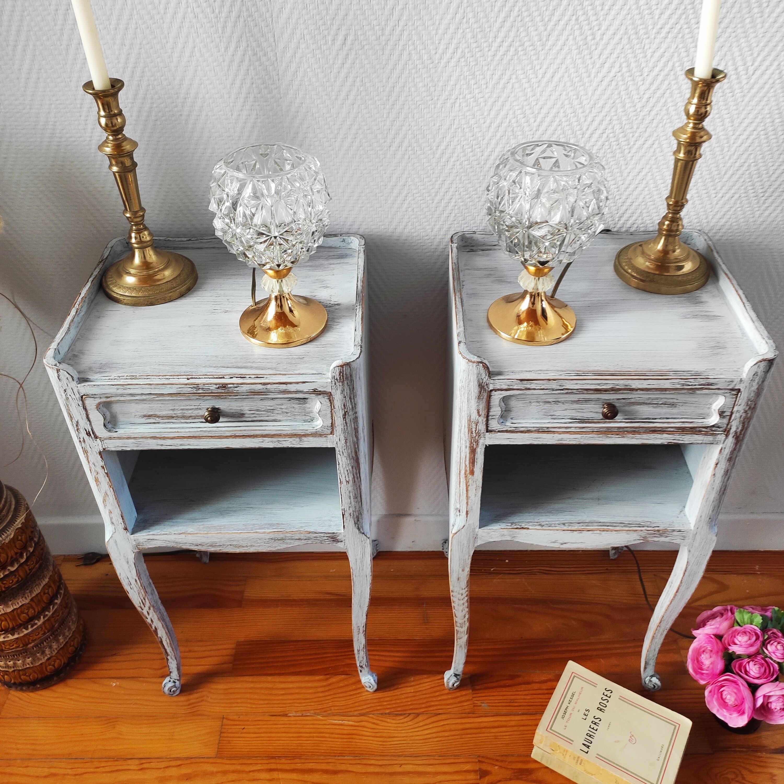 Pair of patinated bedside tables