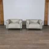 Cassina LC3 Armchairs By Le Corbusier In Cream Leather, Italy 1980s