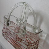 Vintage blown glass basket vase