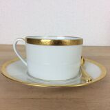 Porcelain tea set A. Vignaud Limoges and mocha spoons Christofle Alfénide