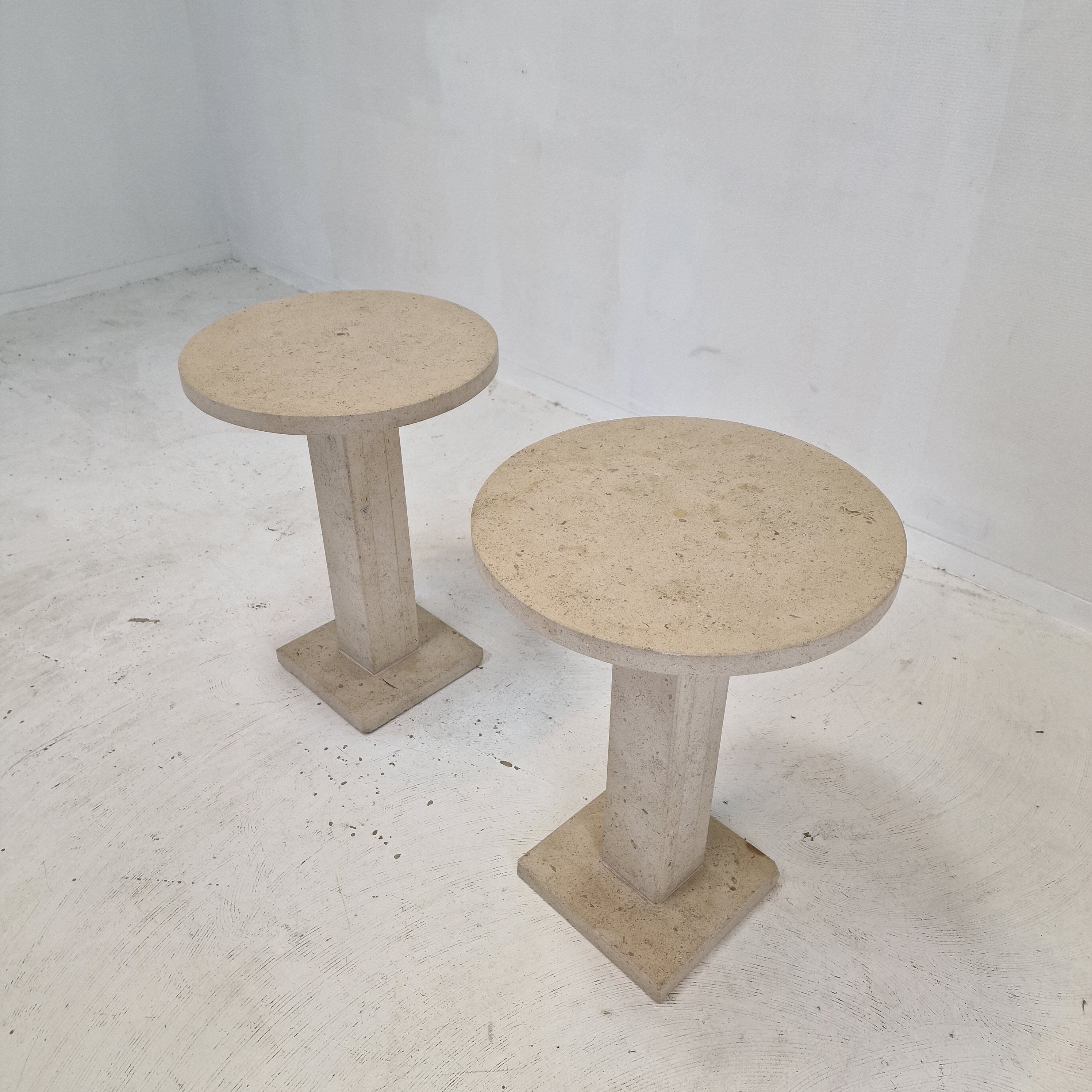 Set of 2 Italian Travertine for Stone Pedestals or Side Tables, 1980's