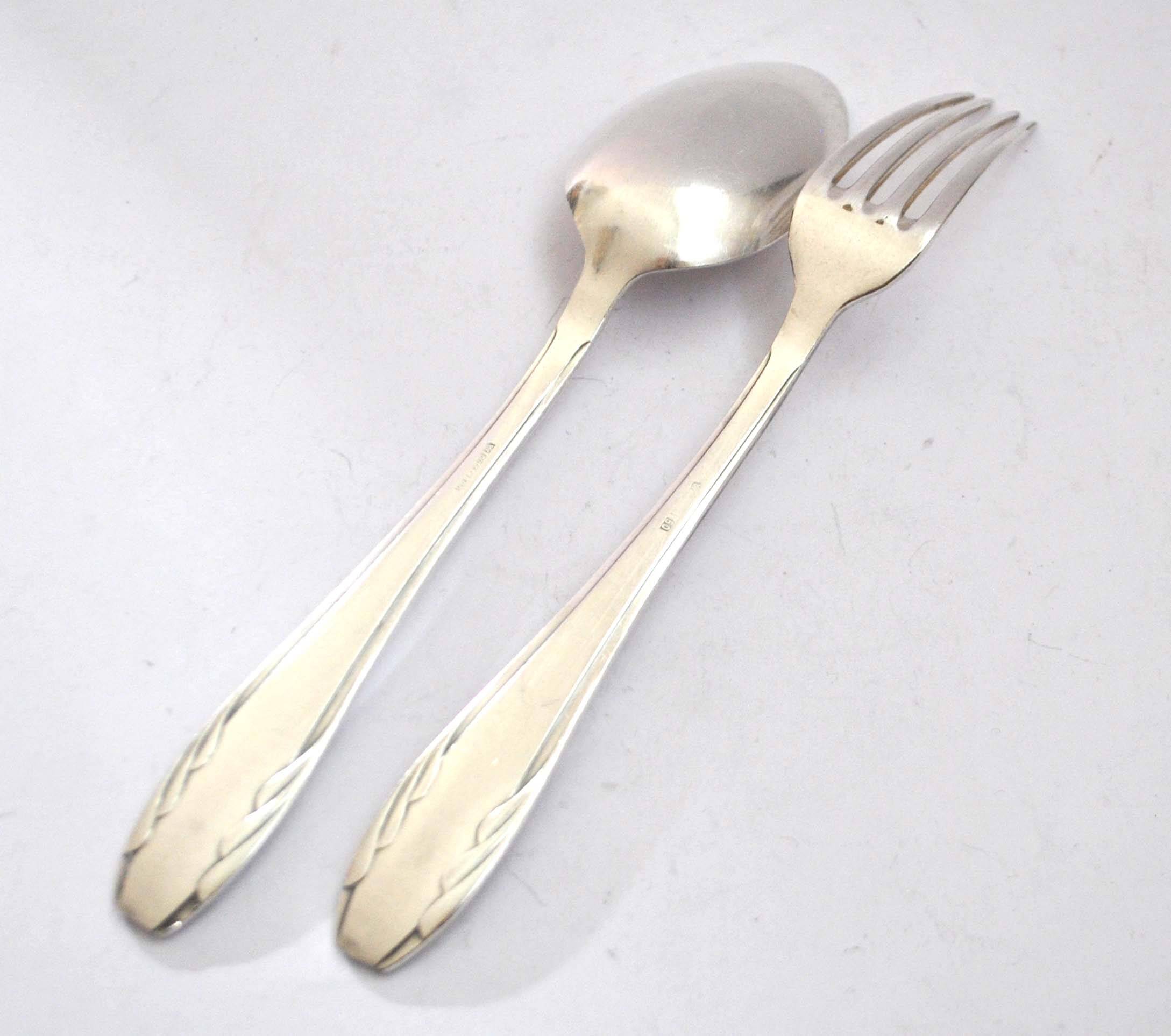 Vintage gulden cutlery in silver metal - fork + modernist spoon 1940/1950