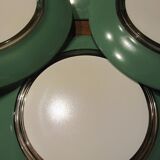8 small vintage green and white duralex plates