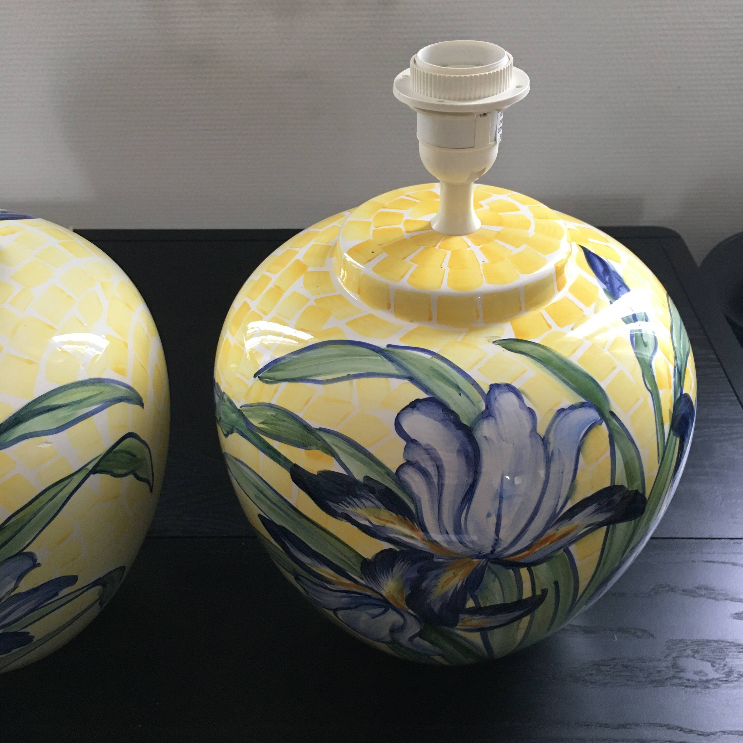 Paire de pieds de lampes italiennes décor iris