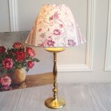 Lampe ancienne en laiton avec son abat-jour en tissu années 1900 fait main en France