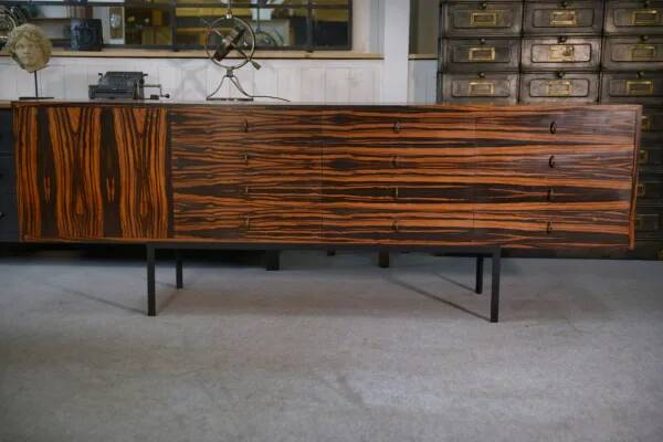 Designer sideboard in Gabonese ebony, 1 door, 12 drawers, 1960s
