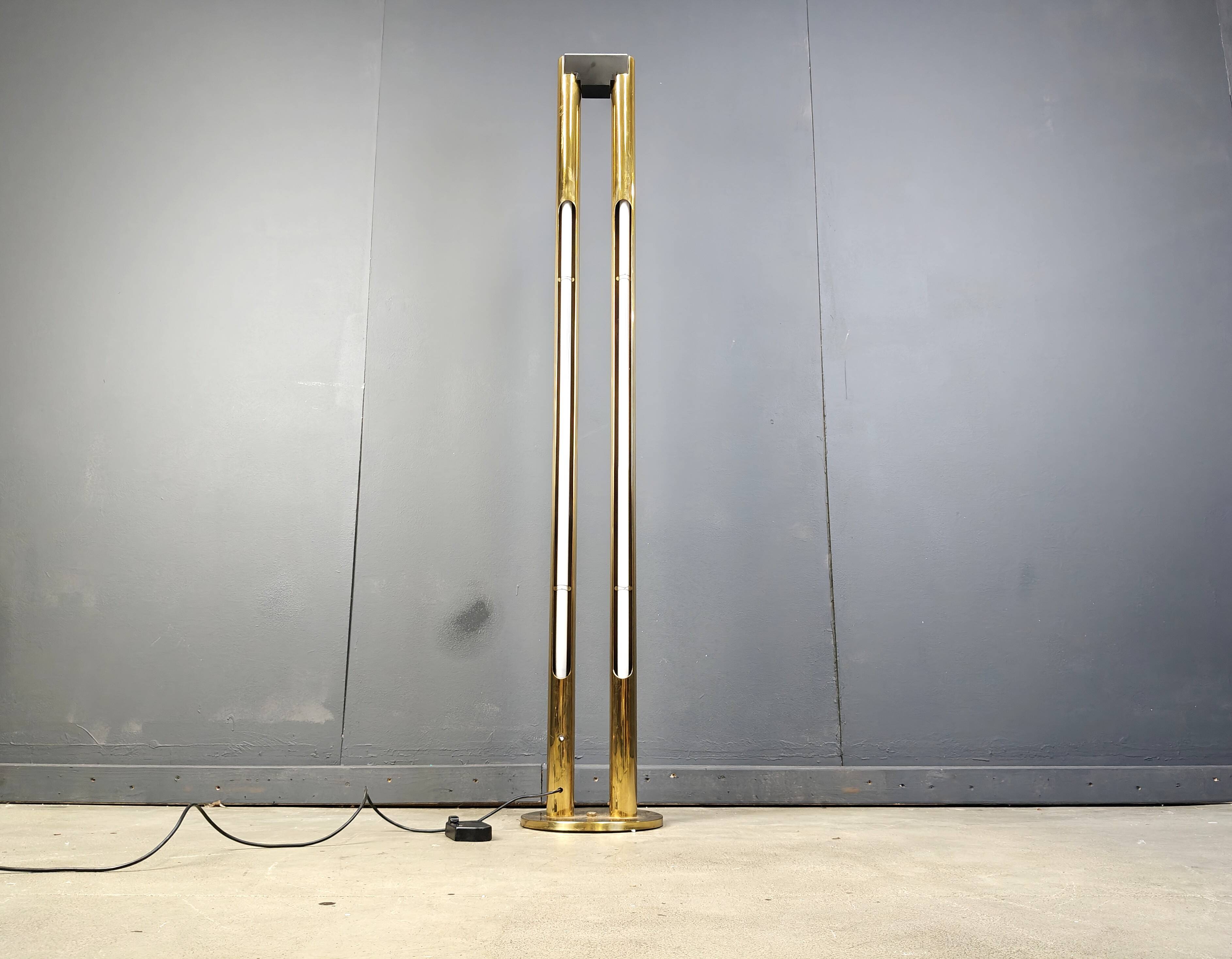 Vintage brass tube light floor lamp, 1980s