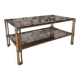 Table basse double plateau vintage en laiton et verre fumé – Années 70