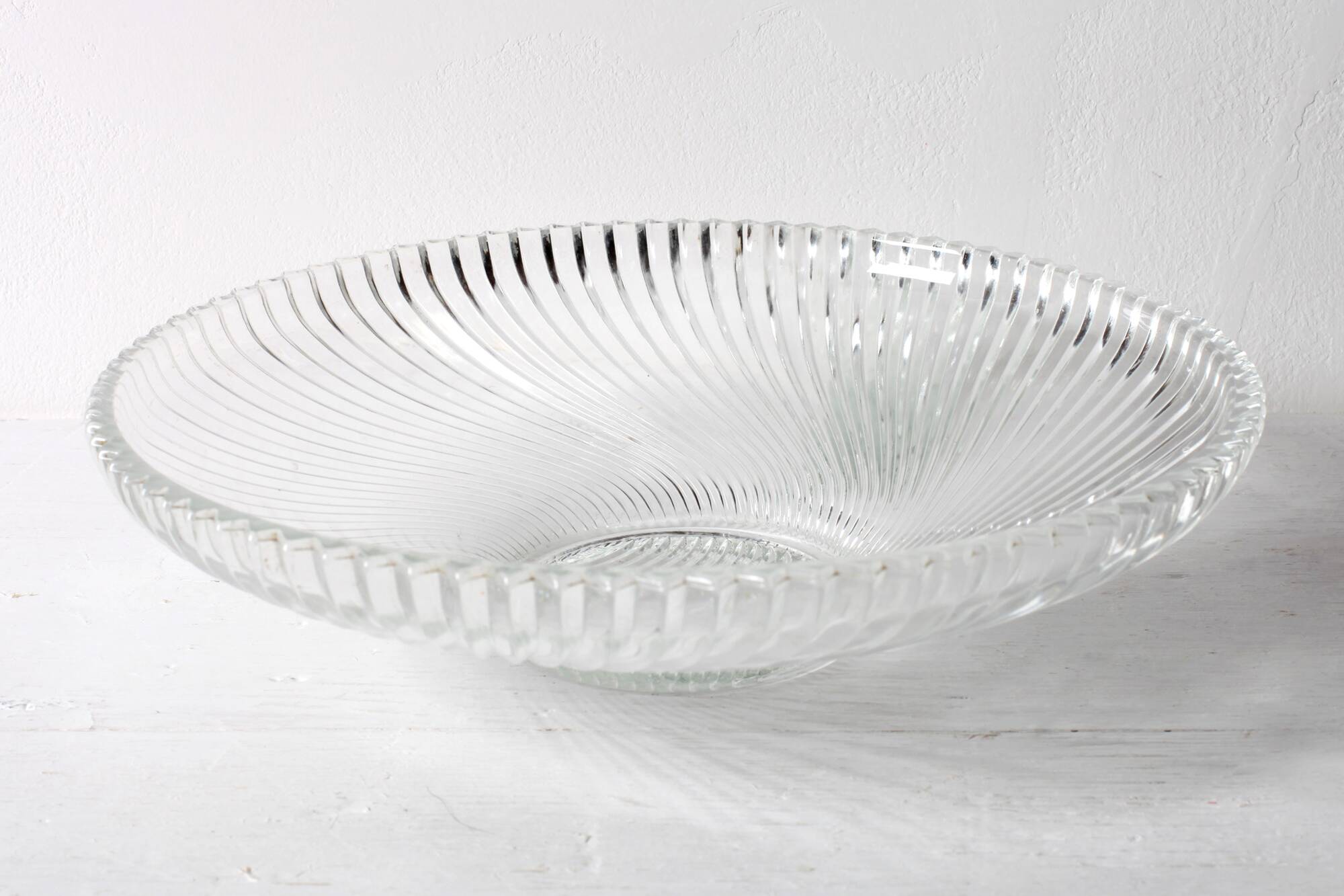 Vintage Clear Ribbed Glass Bowl / Stylish Heavy Platter by Veropa / 1970s