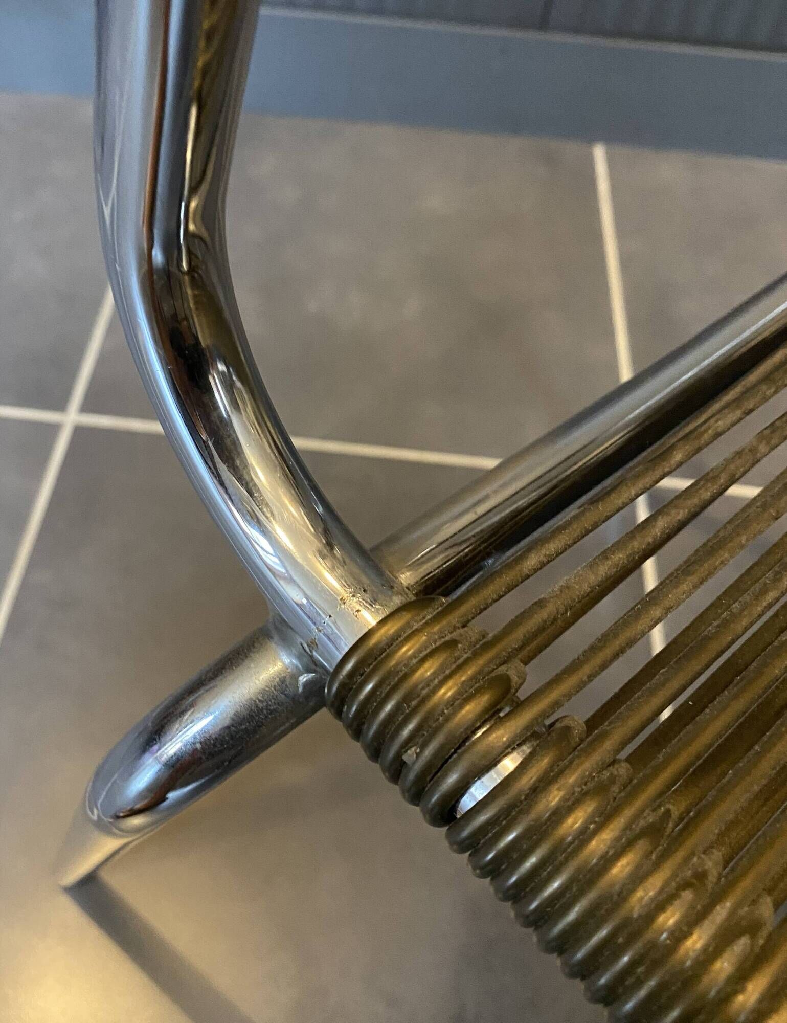Scoubidou chair or vintage 1960s khaki green chrome spaghetti chair