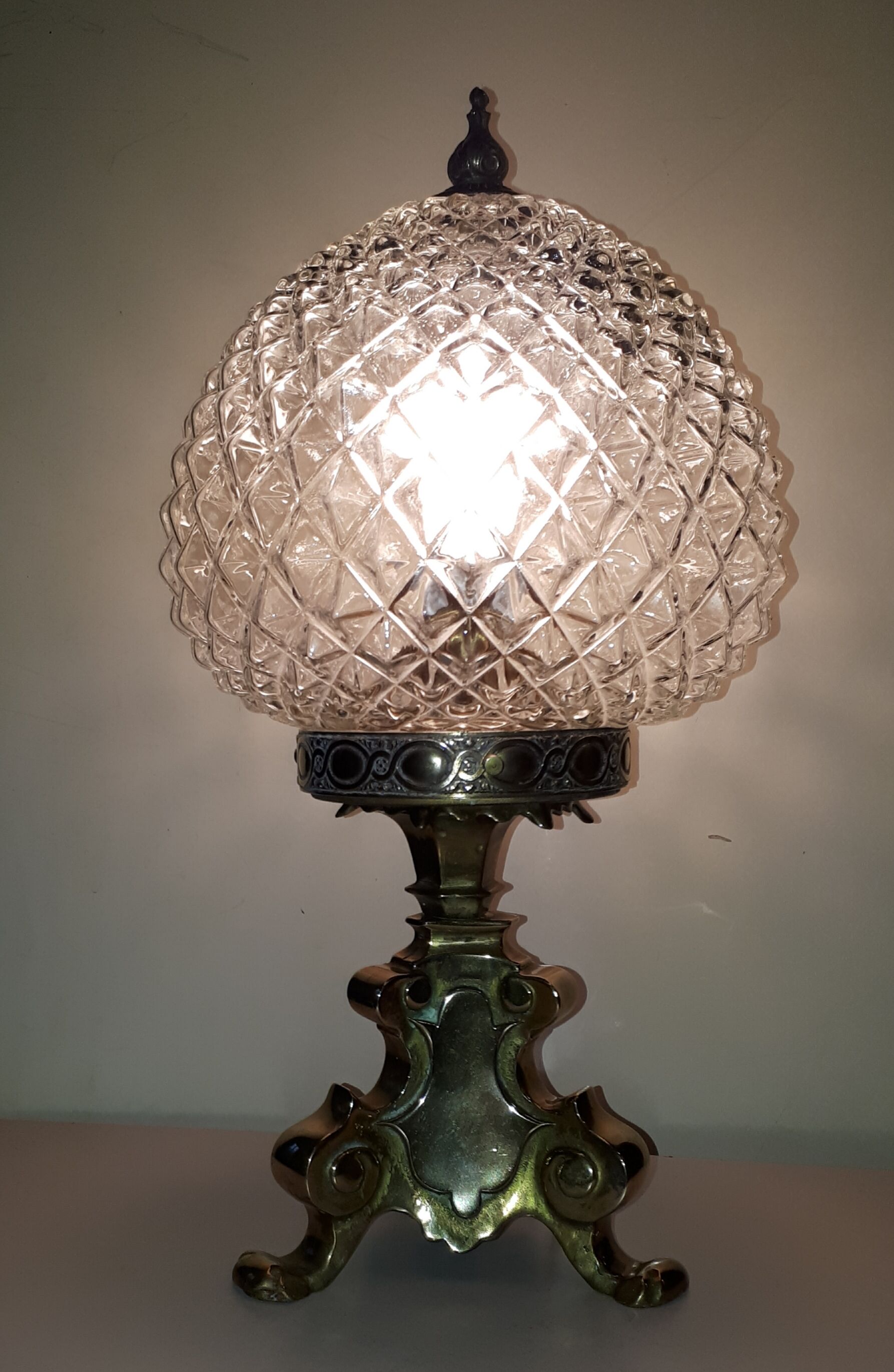 Lampe ananas verre et bronze
