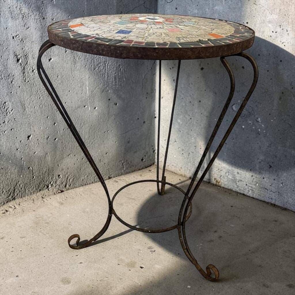 Vintage metal side table/plant table with mosaic.