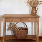 Old solid wood console with 2 drawers.
