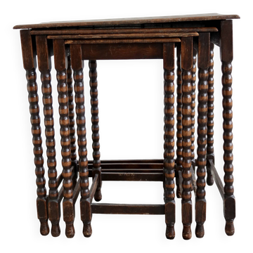 4 antique nesting tables made of turned wood