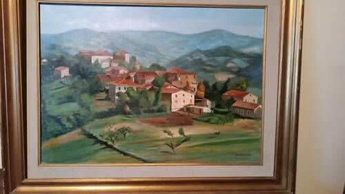 Oil Painting on Canvas Tuscan Landscape Panorama Signed P. Ciampini
