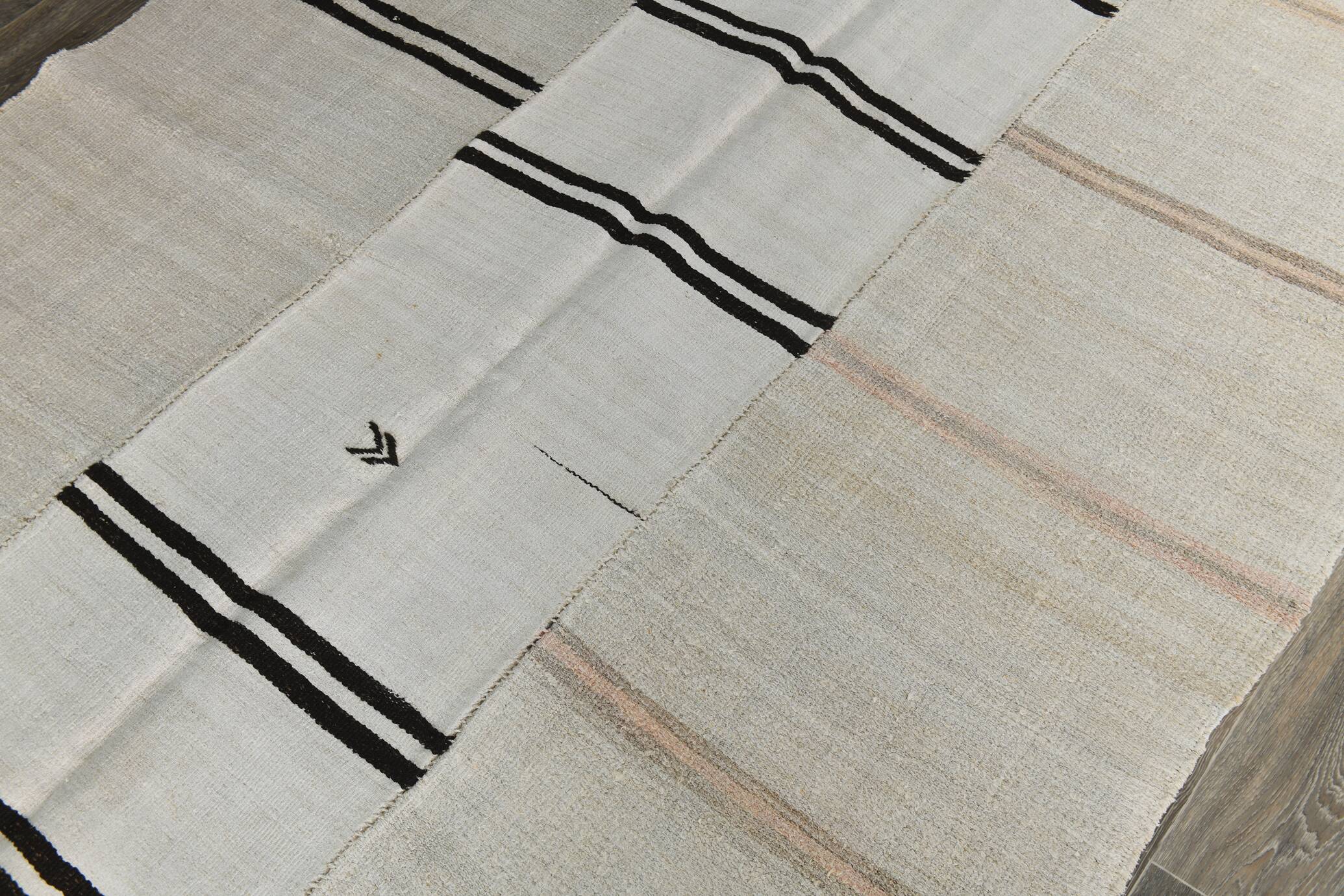 Beige & Black Striped Vintage Kilim Rug, 170x256 Cm