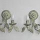 Pair of Vintage Italian Double Wall Lights Leaf Detail Green & Gold Finish