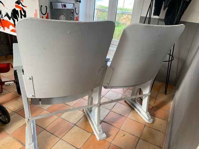 Vintage cinema bench patinated in grey