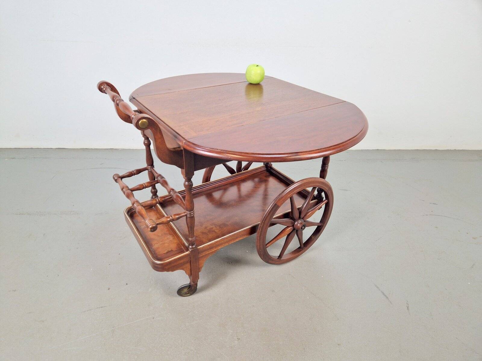 Vintage French Folding Spindle Bar Cart in Wood, 1960s