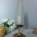 Table lamp with gilded bronze base and diamond-point tube lampshade