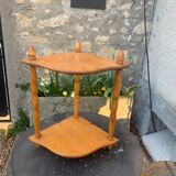 Wall shelf, 2 floors turned wood vintage light varnished