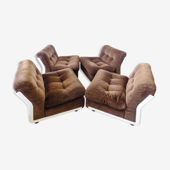 Set of 4 brown Amanta lounge chairs by Mario Bellini for C&B Italia