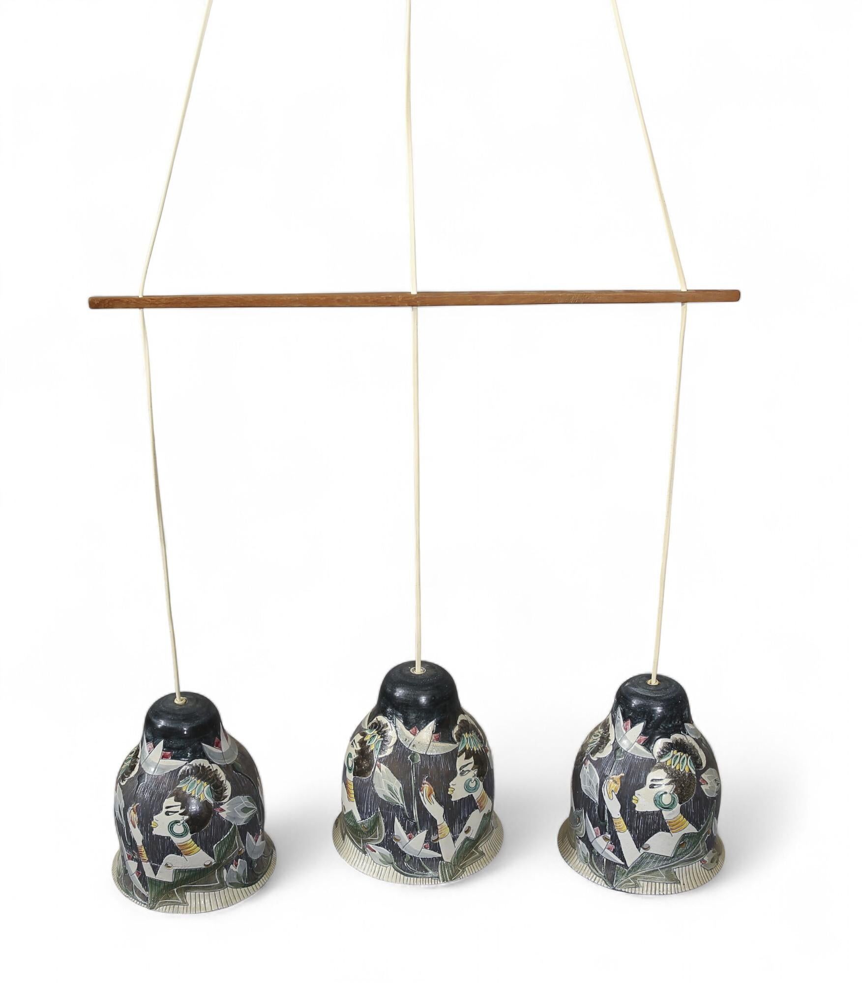 Hand-painted ceramic ceiling light Tilgmans, Tilgmans Ceramic Sweden 1960.