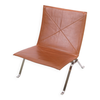 Fauteuil lounge modèle PK 22 fabriqué en cuir élégance noyer par Poul Kjærholm pour Fritz Hansen