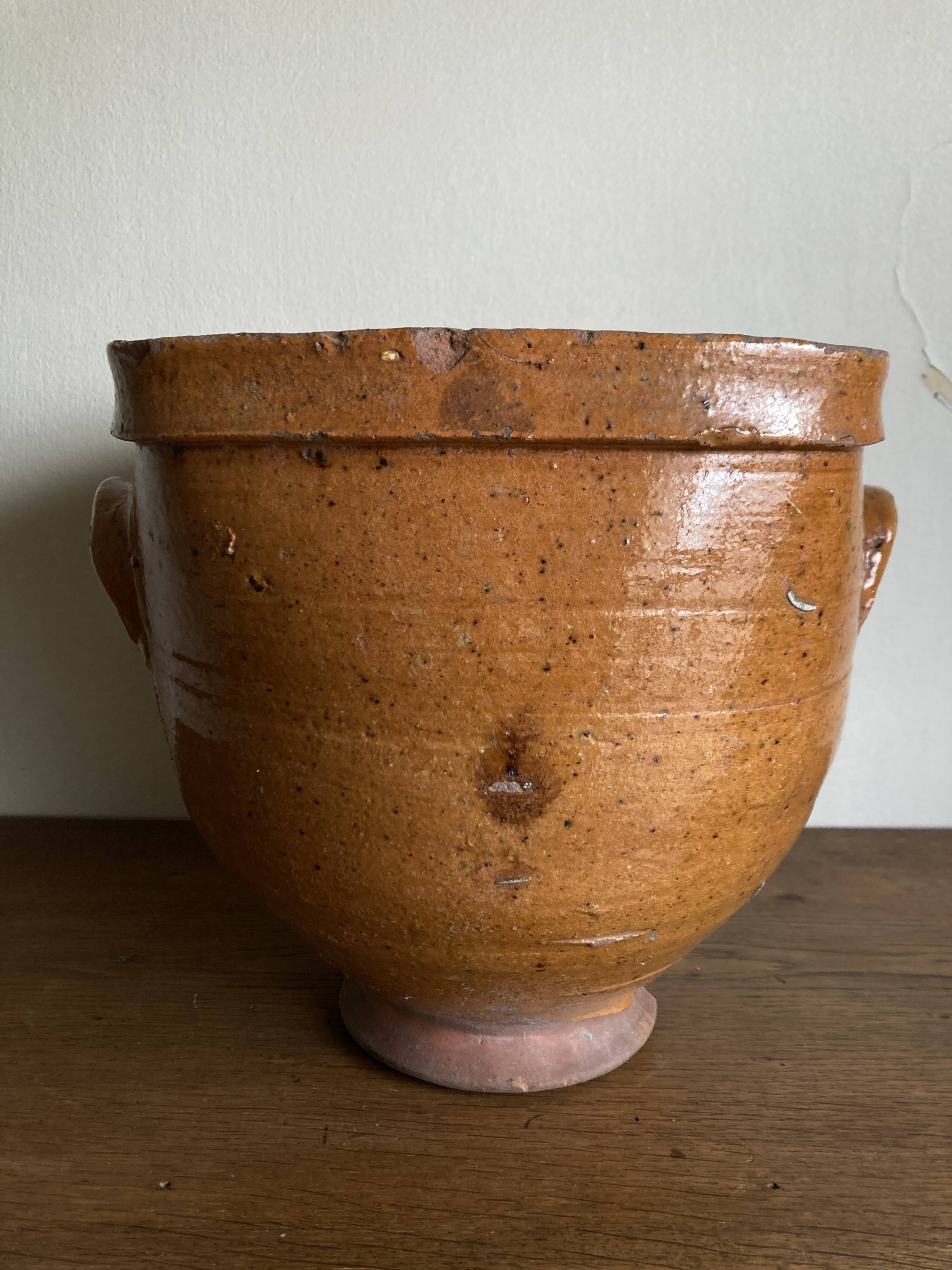 XXL glazed earthenware cache pot from the countryside, planter 1950