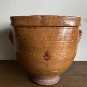 XXL glazed earthenware cache pot from the countryside, planter 1950