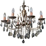 Lampadario a otto luci con pendenti in cristallo fumé, anni '50